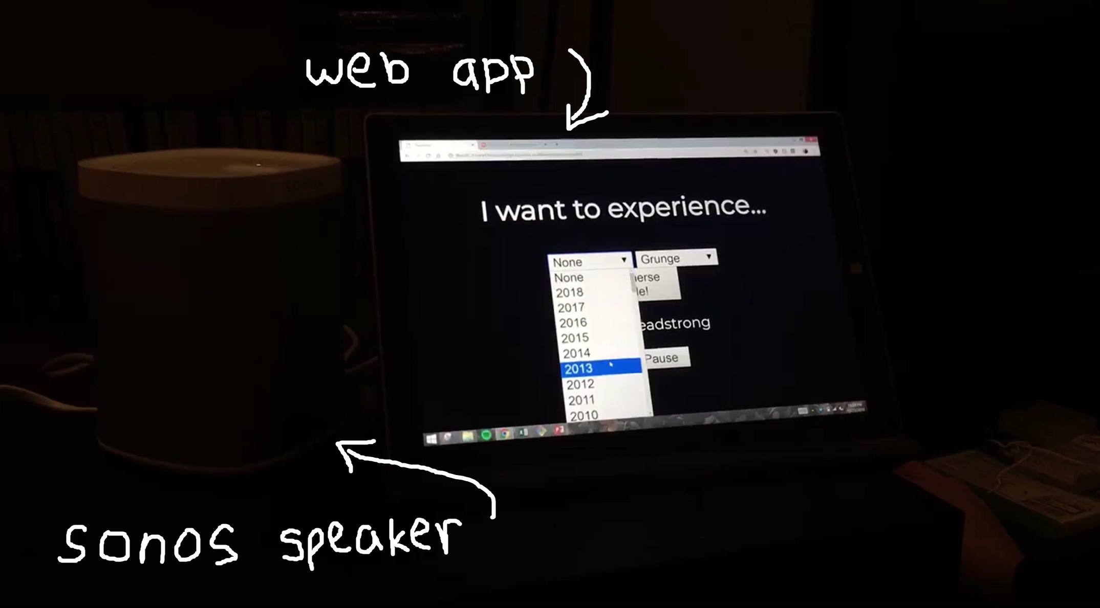 web application linked to sonos speaker screenshot